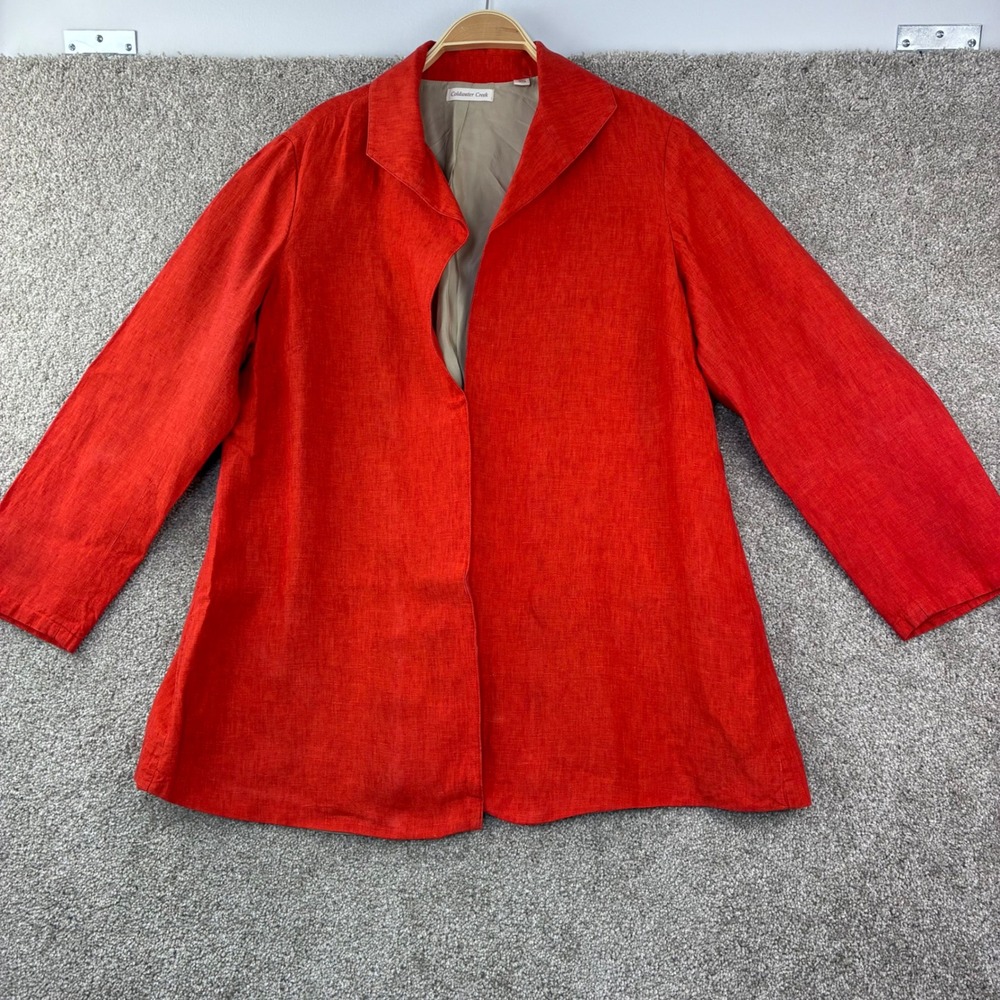 Coldwater Creek Womens 18 Orange Linen‎ Open Front Jacket Long Blazer Pockets